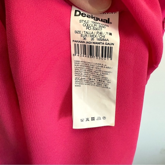 NWT DESIGUAL Pink & Teal Feather Print Shift Dress Women’s Size 2 - Picture 7 of 10